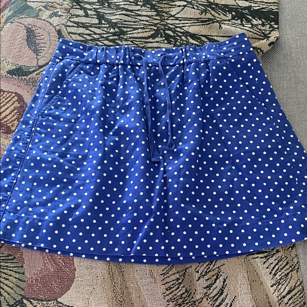J. Crew Royal Blue A-Line Skirt with White Polka Dots